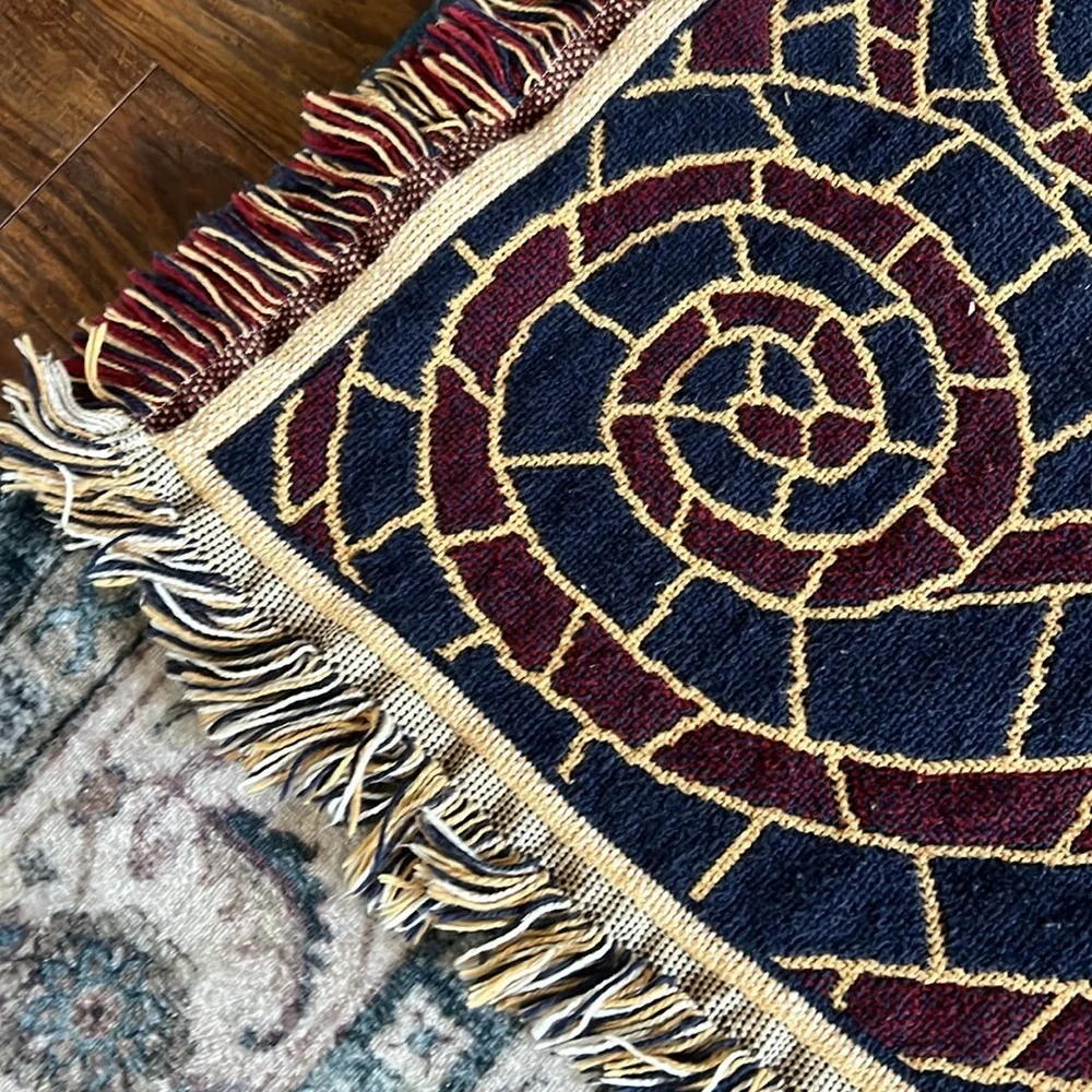 Vintage Tapestry Throw with Nativity Scene Fringed Trim 46X64”